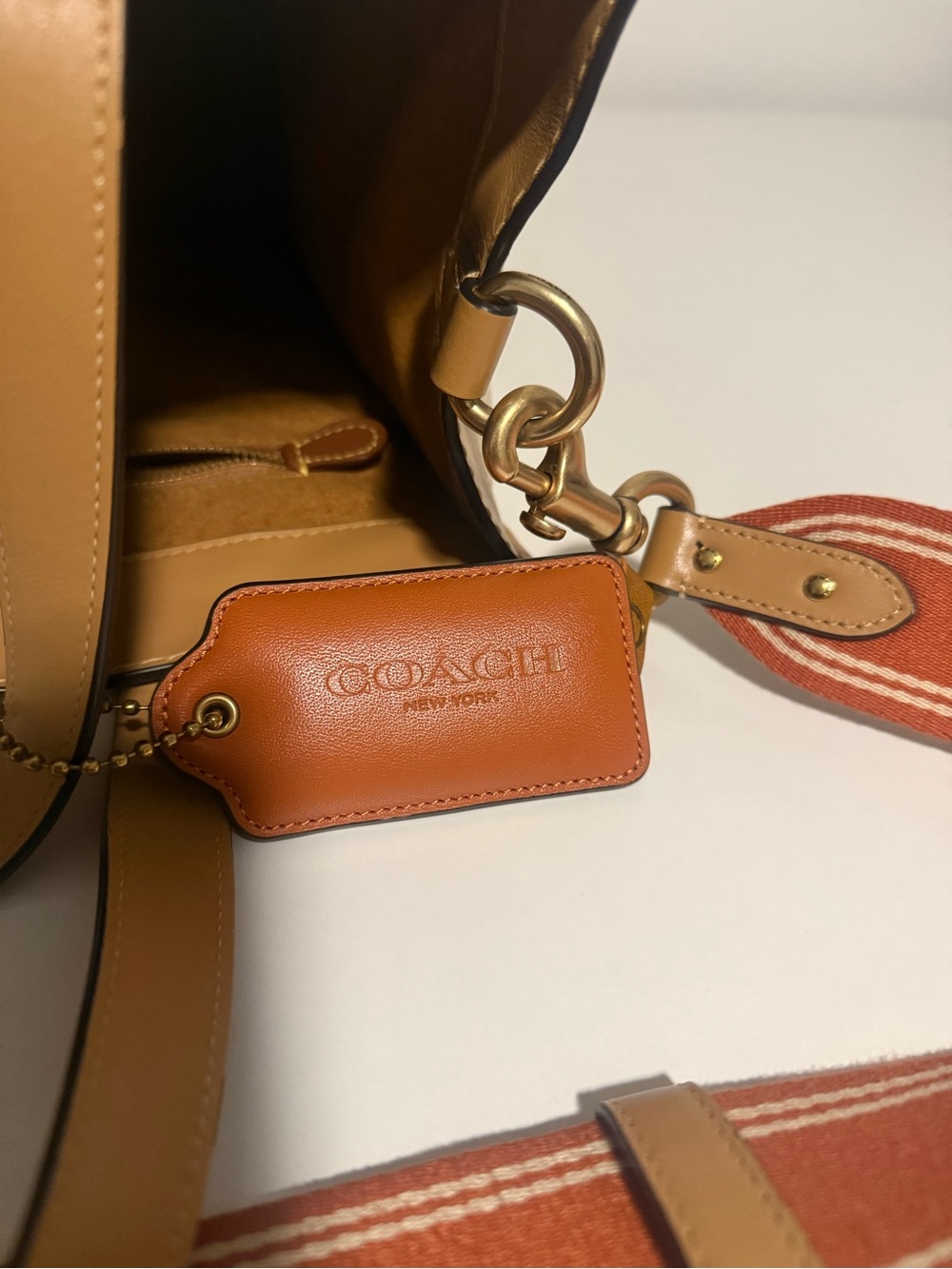 Coach Leatherware Beige & Tan Messenger Bag with Orange Strap - Picture 5 of 5